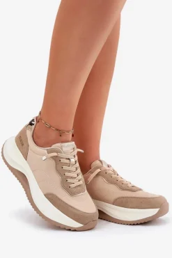 Damskie Big Star Shoes Zamszowe Sneakersy Damskie Na Platformie Big Star RR274A345 HI-POLY SYSTEM Ciemnobeżowe