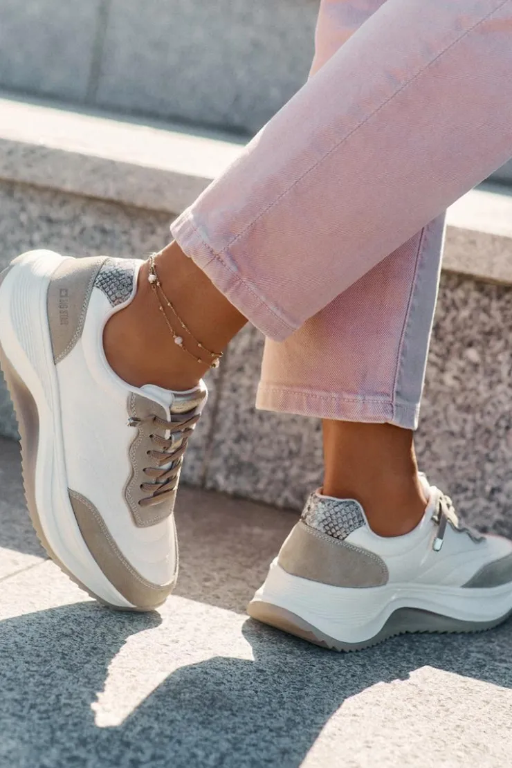 Sale Big Star Shoes Zamszowe Sneakersy Damskie Na Platformie Big Star RR274A344 HI-POLY SYSTEM Beżowe Beżowy