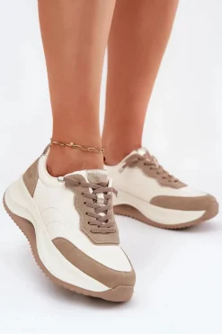 Sale Big Star Shoes Zamszowe Sneakersy Damskie Na Platformie Big Star RR274A344 HI-POLY SYSTEM Beżowe Beżowy