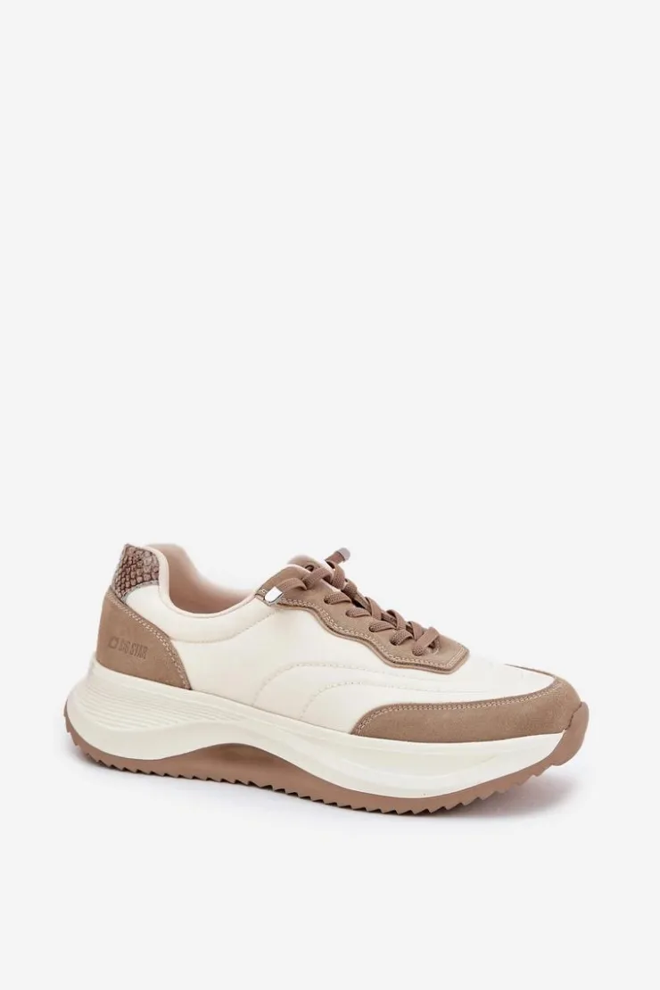 Sale Big Star Shoes Zamszowe Sneakersy Damskie Na Platformie Big Star RR274A344 HI-POLY SYSTEM Beżowe Beżowy