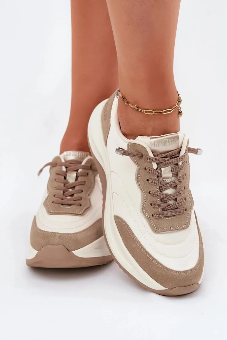 Sale Big Star Shoes Zamszowe Sneakersy Damskie Na Platformie Big Star RR274A344 HI-POLY SYSTEM Beżowe Beżowy