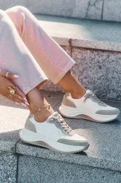 Sale Big Star Shoes Zamszowe Sneakersy Damskie Na Platformie Big Star RR274A344 HI-POLY SYSTEM Beżowe Beżowy