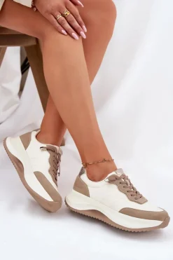 Sale Big Star Shoes Zamszowe Sneakersy Damskie Na Platformie Big Star RR274A344 HI-POLY SYSTEM Beżowe Beżowy