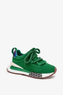 Artiker Buty Sportowe Na Platformie|Półbuty Skórzane*Zamszowe Sneakersy Damskie Na Platformie Z Grubym Sznurowaniem 55C0136 Zielone Zielony