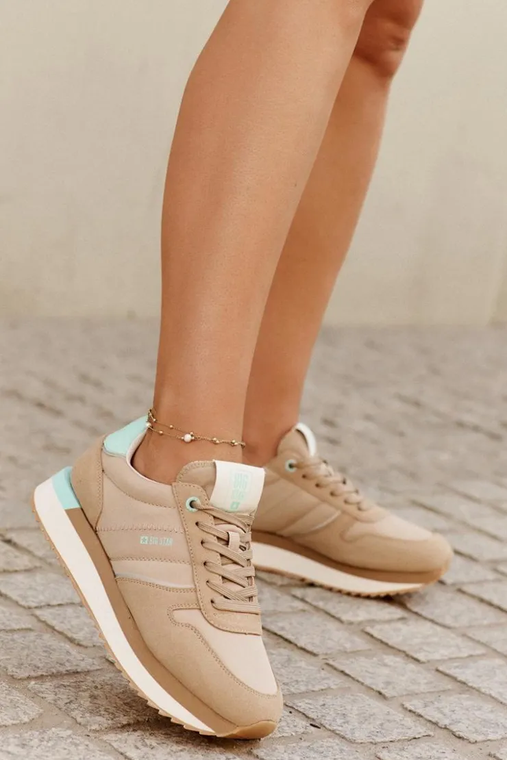 Online Big Star Shoes Zamszowe Sneakersy Damskie Big Star RR274A048 HI-POLY SYSTEM Ciemnobeżowe Beżowy