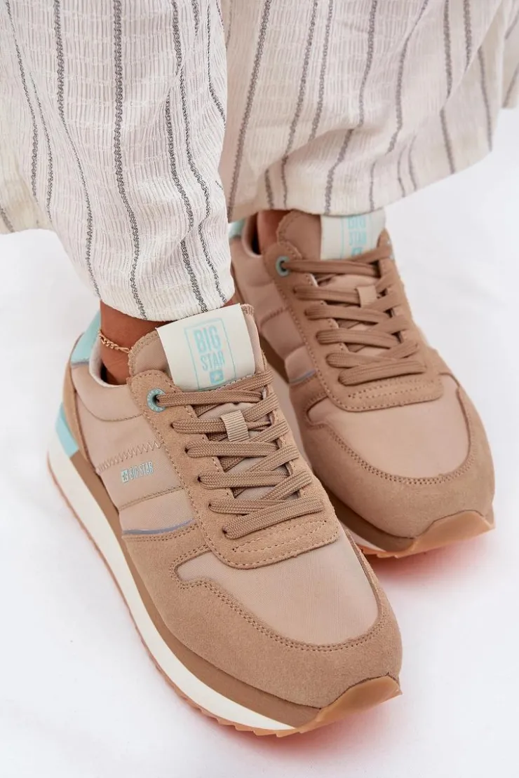Online Big Star Shoes Zamszowe Sneakersy Damskie Big Star RR274A048 HI-POLY SYSTEM Ciemnobeżowe Beżowy