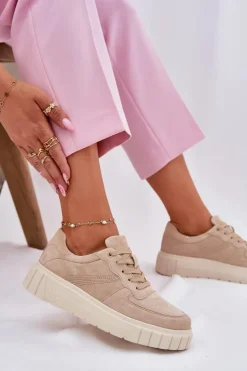 Online Evento Zamszowe Sneakersy Damskie Na Platformie Beżowe Rilwena
