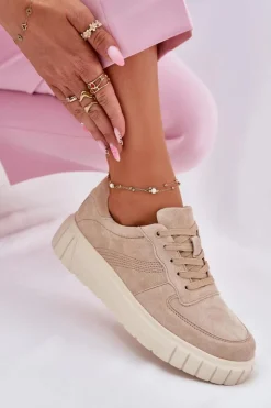 Online Evento Zamszowe Sneakersy Damskie Na Platformie Beżowe Rilwena