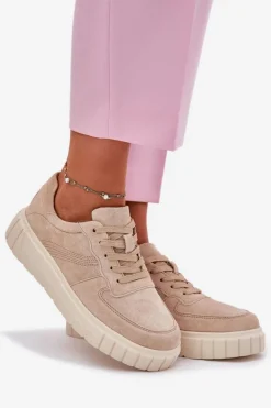 Online Evento Zamszowe Sneakersy Damskie Na Platformie Beżowe Rilwena