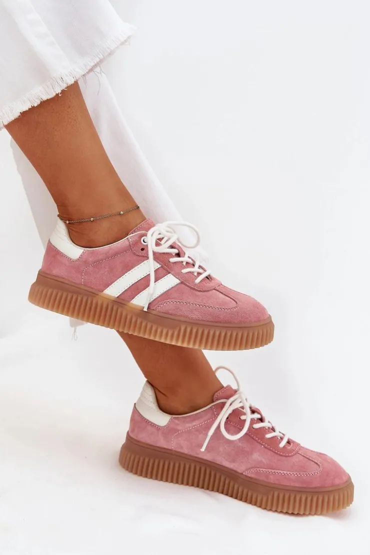 Damskie Boto Zamszowe Sneakersy Damskie Na Platformie Różowe Marisae