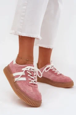 Damskie Boto Zamszowe Sneakersy Damskie Na Platformie Różowe Marisae