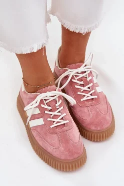 Damskie Boto Zamszowe Sneakersy Damskie Na Platformie Różowe Marisae