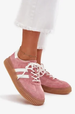 Damskie Boto Zamszowe Sneakersy Damskie Na Platformie Różowe Marisae