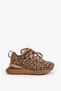 Boto Buty Sportowe Na Platformie*Zamszowe Sneakersy Damskie Na Platformie Z Grubym Sznurowaniem Panterka Artiker 55C0135 Brązowe Brązowy