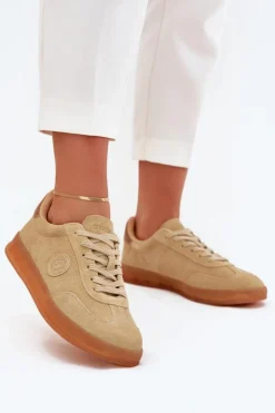 Best Big Star Shoes Zamszowe Sneakersy Damskie Big Star RR274849 HI-POLY SYSTEM Beżowe Beżowy