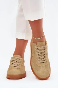 Best Big Star Shoes Zamszowe Sneakersy Damskie Big Star RR274849 HI-POLY SYSTEM Beżowe Beżowy