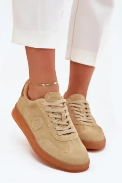 Best Big Star Shoes Zamszowe Sneakersy Damskie Big Star RR274849 HI-POLY SYSTEM Beżowe Beżowy