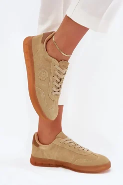 Best Big Star Shoes Zamszowe Sneakersy Damskie Big Star RR274849 HI-POLY SYSTEM Beżowe Beżowy