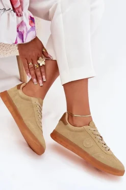 Best Big Star Shoes Zamszowe Sneakersy Damskie Big Star RR274849 HI-POLY SYSTEM Beżowe Beżowy