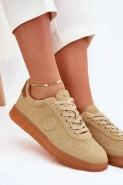 Best Big Star Shoes Zamszowe Sneakersy Damskie Big Star RR274849 HI-POLY SYSTEM Beżowe Beżowy