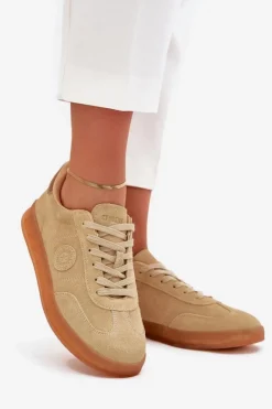 Best Big Star Shoes Zamszowe Sneakersy Damskie Big Star RR274849 HI-POLY SYSTEM Beżowe Beżowy