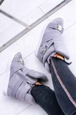 Discount Boto Zamszowe Sneakersy Na Koturnie Lu Boo Szare