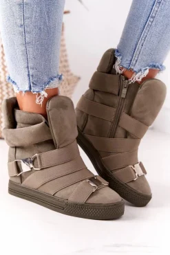 New Boto Zamszowe Sneakersy Na Koturnie Lu Boo Oliwkowe