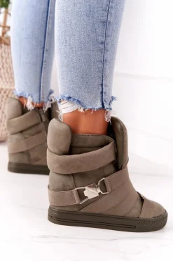 New Boto Zamszowe Sneakersy Na Koturnie Lu Boo Oliwkowe