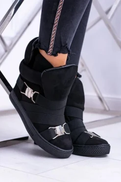 Damskie Boto Zamszowe Sneakersy Na Koturnie Lu Boo Czarne