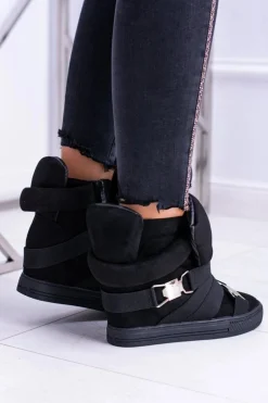 Damskie Boto Zamszowe Sneakersy Na Koturnie Lu Boo Czarne