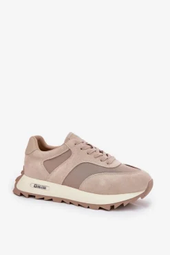 Big Star Shoes Zamszowe Sneakersy Na Platformie Damskie Big Star RR274897 HI-POLY SYSTEM Beżowe Beżowy