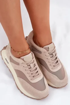 Big Star Shoes Zamszowe Sneakersy Na Platformie Damskie Big Star RR274897 HI-POLY SYSTEM Beżowe Beżowy