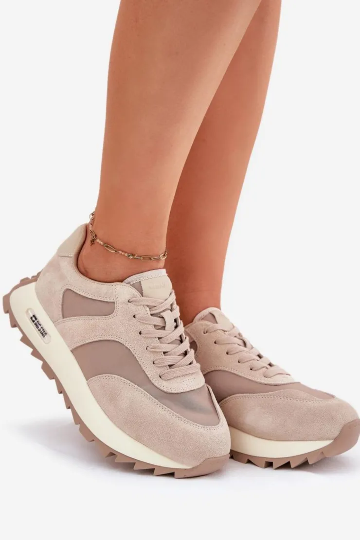 Big Star Shoes Zamszowe Sneakersy Na Platformie Damskie Big Star RR274897 HI-POLY SYSTEM Beżowe Beżowy