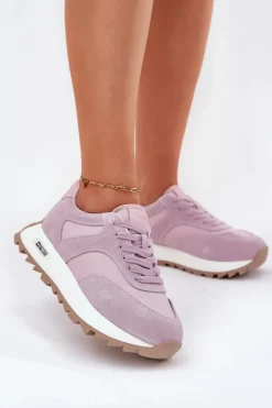 Damskie Big Star Shoes Zamszowe Sneakersy Na Platformie Damskie Big Star RR274900 HI-POLY SYSTEM Fioletowe