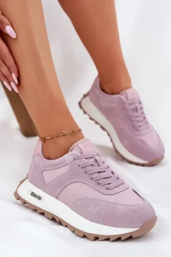 Damskie Big Star Shoes Zamszowe Sneakersy Na Platformie Damskie Big Star RR274900 HI-POLY SYSTEM Fioletowe