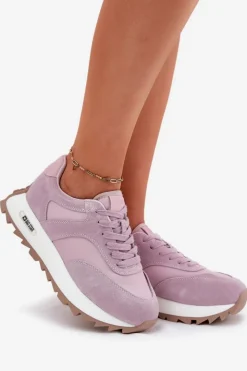 Damskie Big Star Shoes Zamszowe Sneakersy Na Platformie Damskie Big Star RR274900 HI-POLY SYSTEM Fioletowe
