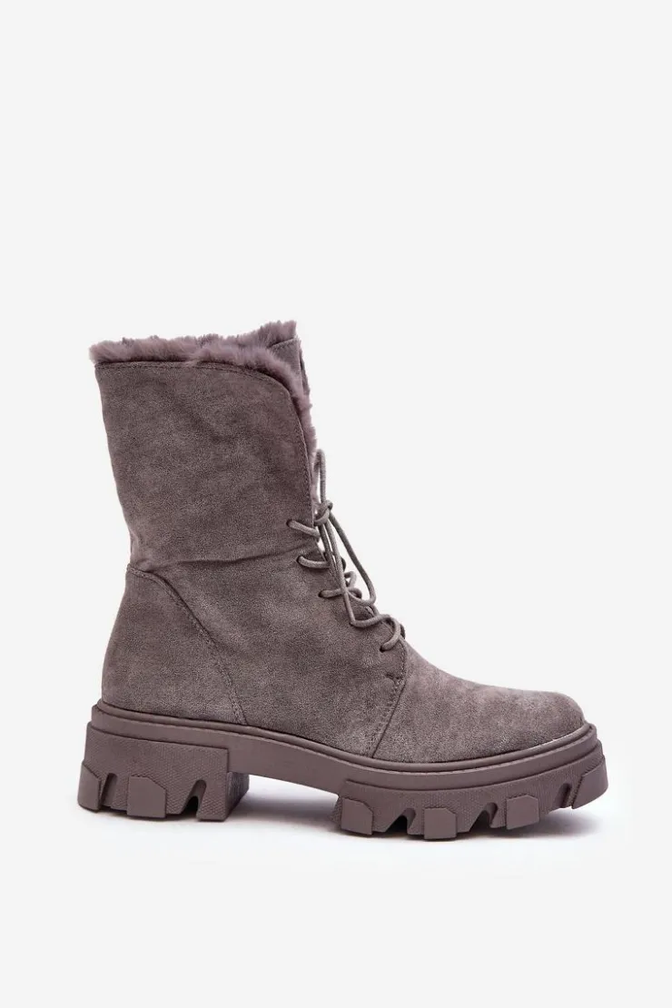 Boto Botki Sznurowane|Czarne Botki*Zamszowe Sznurowane Botki Workery Z Futerkiem Szare Frendo