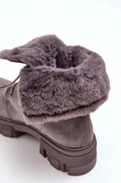 Boto Botki Sznurowane|Czarne Botki*Zamszowe Sznurowane Botki Workery Z Futerkiem Szare Frendo