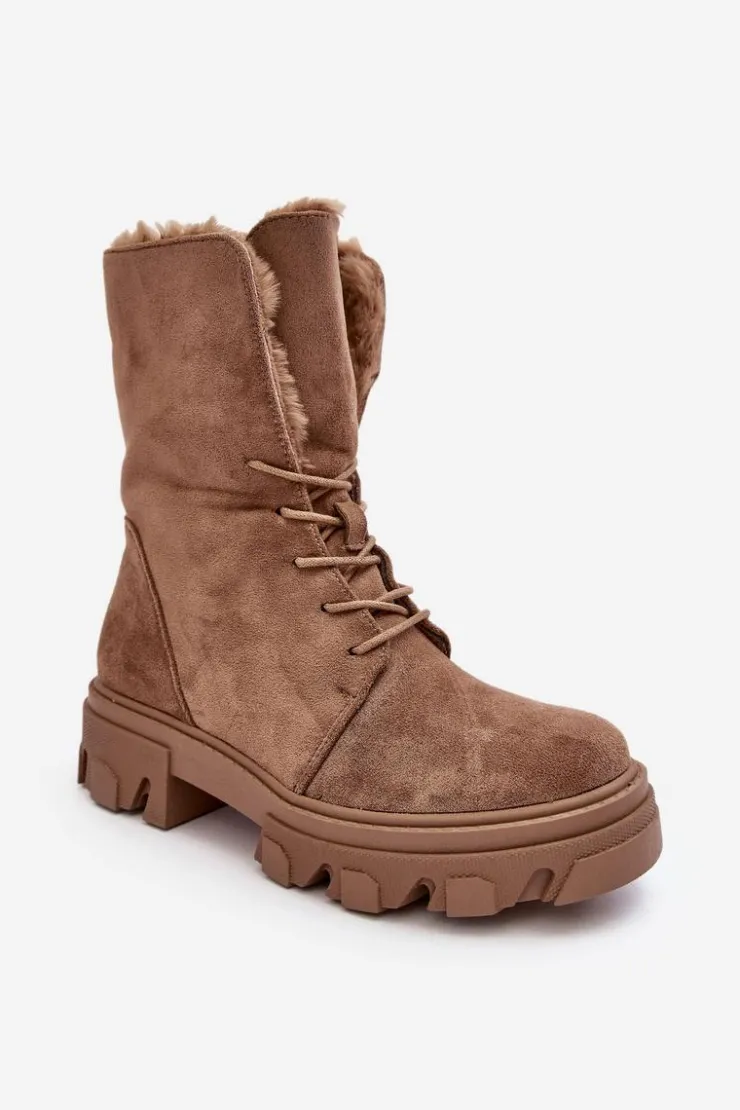 Boto Botki Sznurowane|Czarne Botki*Zamszowe Sznurowane Botki Workery Z Futerkiem Ciemnobeżowe Frendo