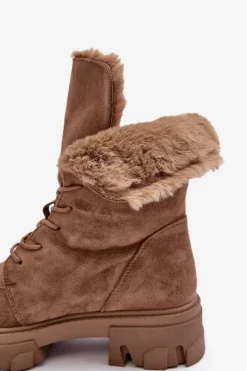 Boto Botki Sznurowane|Czarne Botki*Zamszowe Sznurowane Botki Workery Z Futerkiem Ciemnobeżowe Frendo