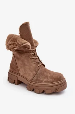 Boto Botki Sznurowane|Czarne Botki*Zamszowe Sznurowane Botki Workery Z Futerkiem Ciemnobeżowe Frendo