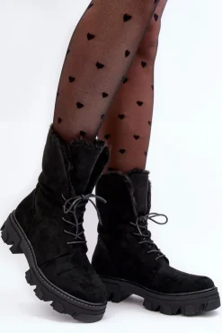 Best Boto Zamszowe Sznurowane Botki Workery Z Futerkiem Czarne Frendo Czarny