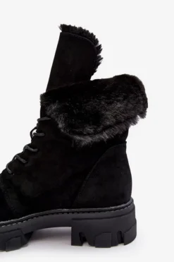 Best Boto Zamszowe Sznurowane Botki Workery Z Futerkiem Czarne Frendo Czarny