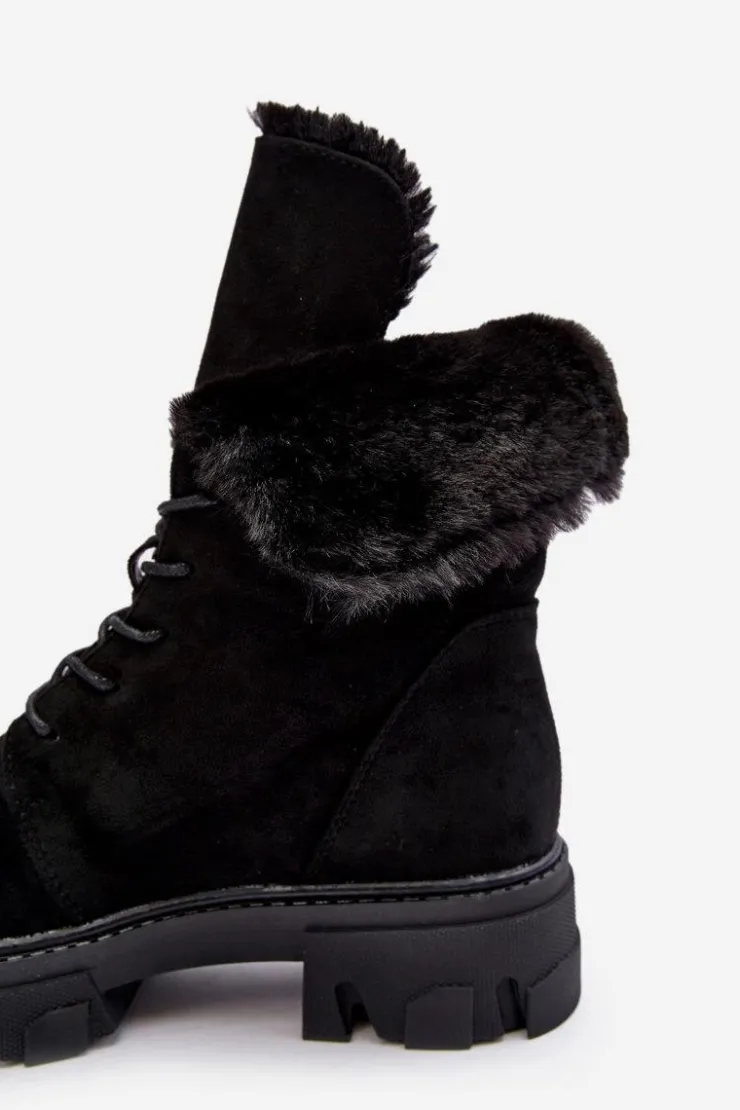 Best Boto Zamszowe Sznurowane Botki Workery Z Futerkiem Czarne Frendo Czarny