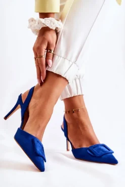 Boto Szpilki Zamszowe*Zamszowe Szpilki Z Noskiem W Szpic Ciemnoniebieskie Emberly