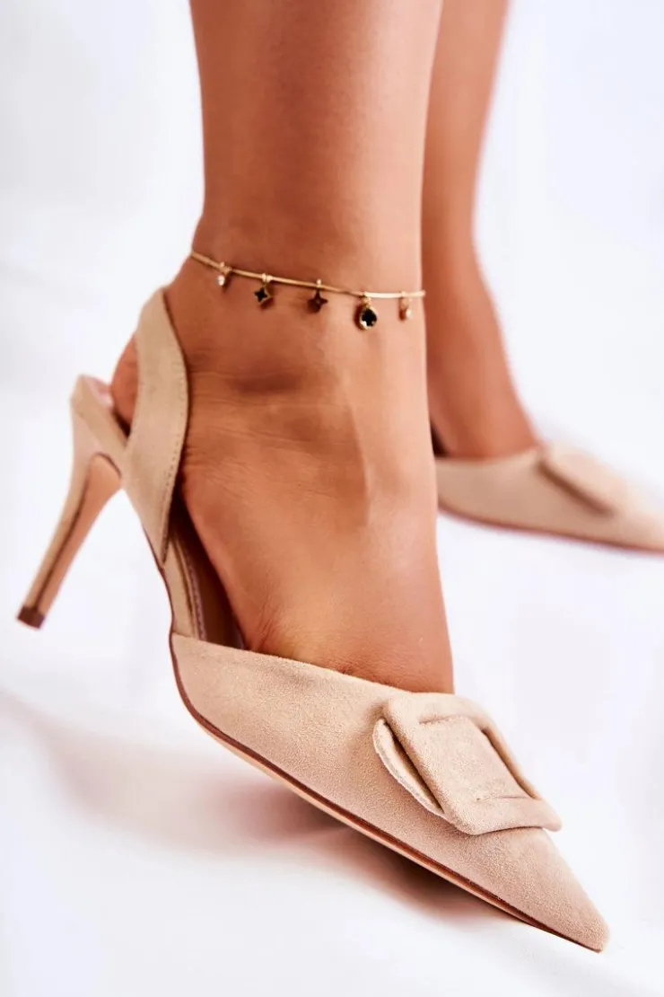 Clearance Boto Zamszowe Szpilki Z Noskiem W Szpic Beżowe Emberly