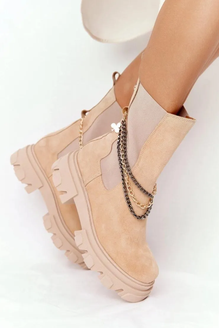 Boto Botki Wiosenne|Brązowe I Beżowe Botki*Zamszowe Sztyblety Workery Lewski Shoes 2998-0 Piaskowe