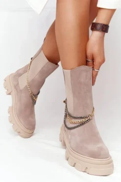 Discount Boto Zamszowe Sztyblety Workery Lewski Shoes 2998-0 Beżowe