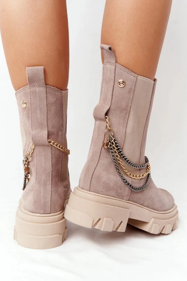 Discount Boto Zamszowe Sztyblety Workery Lewski Shoes 2998-0 Beżowe