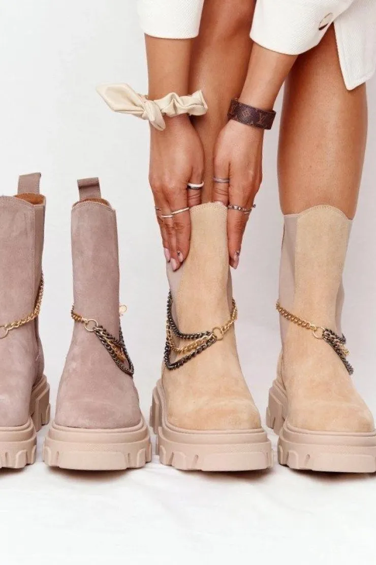 Discount Boto Zamszowe Sztyblety Workery Lewski Shoes 2998-0 Beżowe